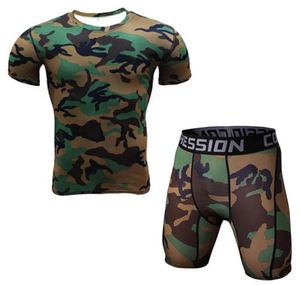 Polyester Men T Shirt and Tights Compression Set Fitness Workout Camouflage 3d Print Mma Rashguard Crossfit Gyms Clothing Trend3222874