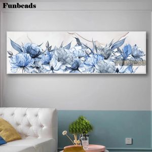 Stich 5d Diy Diamond Malerei Kreuzstich Blue Lotus Blume moderne abstrakte Diamantmalerei Mosaik Landschaftsraum Dekorative FF7349