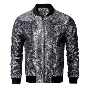 Men's Jackets Hi-Tie Grey Silver Paisley Men Jacket Jacquard Lightweight Bomber Casual Windbreaker Baseball Uniform Outdoor Zipper Coat