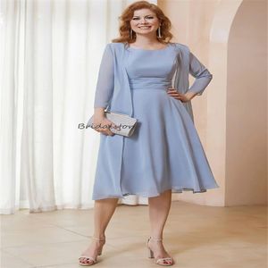 Abiti per la madre della sposa blu polveroso Abito elegante in chiffon a due pezzi per gli invitati al matrimonio con giacca Abito elegante per la mamma corto da sera formale Abbigliamento per la festa della madre dello sposo 2024