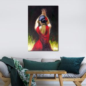 フィギュアの油絵の油絵の油絵のフラメンコダンサーの赤いドレスの美しい女性キャンバスアートのための装飾手描き2023
