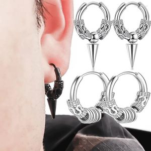 Dangle Earrings Stainless Steel Hoop For Men Women Dragon Pattern Totem Punk Gothic Ear Stud Anti-allergic Buckle Hip Hop Jewelry