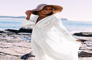 White Rayon Beach Long Dress Swimwear Tunics Kaftan Beach Dress Beachwear Cover Ups Robe de Plage Saida de Praia8219060