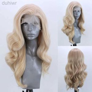 Синтетические парики Длинный волнистый блондин Синтетический парик фронта шнурка для женщин Gloden Blonde Queen Wig ldd240313
