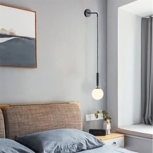 Modern Glass Wall Lamp Scandinavian WandLamp Bedside Reading Lamp Round Applique Murale Lumaire Nordic LED Wall Lights E27300B