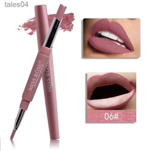 Lipstick Miss rose lipstick pencil 2 in 1 batom matte lipstick liner waterproof rose red lipliner two tone nude lipstick MS127 240313