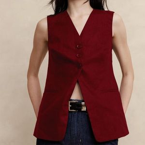 Men's Vests Long Sleeves Women's Vest V-neck Casual Elegant Single Breasted Linen Suits Waistcoat Blazer Woman's Clothing