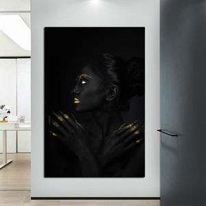 Black Gold Woman Plakat Parvas Paintings Zdjęcia ścienne dla salonu nowoczesne plakaty dekoracji domu i druki bez ramy275c