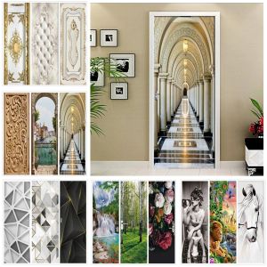 Adesivos corredor pvc porta adesivo moderno 3d diy abstrato moda papel de parede sala arte porta cartaz autoadesivo mural adesivos casa