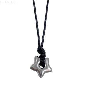 Other M2EA Gothic Hollow Star Pendant Necklace Vintage Leathers Rope Fashion Jewelry for Women Men Pentagrams Charm Choker Gift L24313