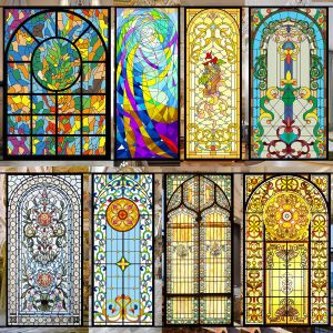 Folien, Buntglasfolie, Fensterfolie, selbstklebend, gefrostet, gotischer Kirchenaufkleber, Badezimmer, Küche, Schranktür, Heimdekoration