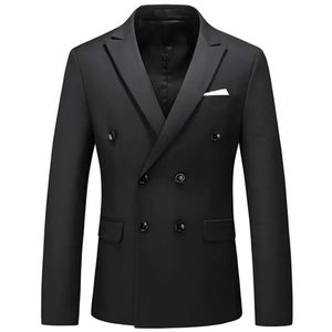 2023 Fashion Mens Casual Boutique Business Solid Color Double Breasted Suit Jacket Blazers Coat Y240311