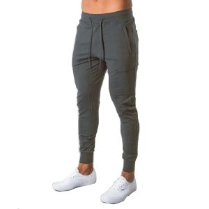 Män bomull som kör jogging byxor grå smala leggings joggare streetwear casual sportbyxor träning träning fitness