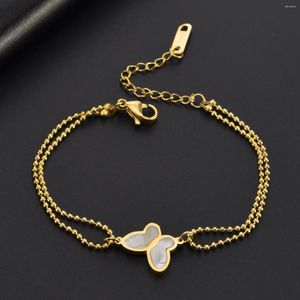 Charm Bracelets 316L Stainless Steel Fashion Upscale Jewelry Embedded Zircon Natural Shell Butterfly Chain Bangles For Women