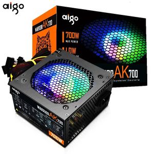 Aigo ak 700w pc psu unidade de alimentação preto jogos silencioso 120mm rgb ventilador 24pin 12v atx fonte de alimentação do computador desktop para btc 240307