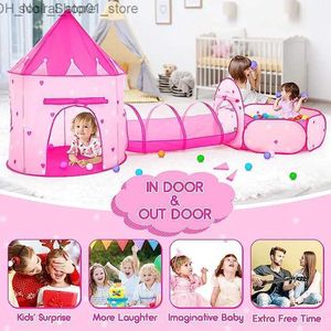 Toy Tents Toy Tents 3 In 1 Childen Pink Tunnel Spaceship Tent Play House Toy Foldable Baby Crling Portable Ocean Pool Little House Pretend Toy Q231220 L240313