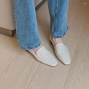 Casual Shoes Ladies Simple Comfortable Slip On Low Heel Footwear For Spring Autumn Womens Loafers Cow Leather Square Toe Flats