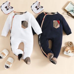 100% cotone per bambini designer Pagliaccetto neonata top qualità Vestiti a maniche lunghe 1-2 anni neonato Primavera Autunno risvolto Tute abbigliamento per bambini A