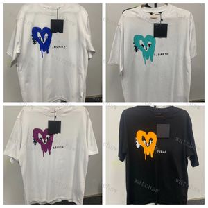 PLAMS Erkek Tişört Tasarımcı Kadın Sprey Baskı Pırlanta Kabarcık Grafik T-Shirt Moda Yaz Sokak Hip Hop Love Polo Gömlek Yüksek Kaliteli Erkek ve Kadın Kısa Kollu