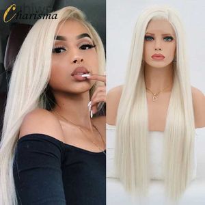 Синтетические парики Charisma Blonde Wig Синтетический парик фронта шнурка для женщин Длинные шелковистые прямые волосы Натуральная линия волос Боковая часть Парики для косплея ldd240313