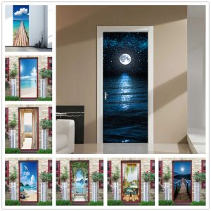 Adesivos 95*215cm mar autoadesivo vinil porta adesivos paisagem arte papel de parede decalques diy decoração casa sala estar banheiro mural cartaz