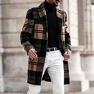 Men's Trench Coats Selling British Plaid Printed Woolen Coat For Slim Fitting Mid Length Jian Yi Men