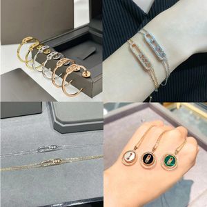Msikass Jewelry Sets Necklaces Earrings Bracelet for Women S925 Silver 18K Rose Gold Silver Geometric diamond sliding Three Diamond popular Designer Jewelry gift