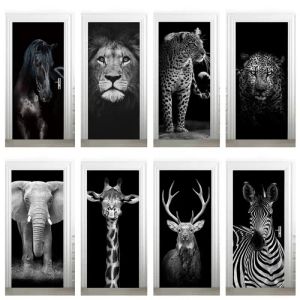 Stickers Lion Zebra Elephant Animal Door Sticker Pvc 3D Diy SelfAdhesive Waterproof Wallpaper Home Decor Bedroom Art Murals for Doors