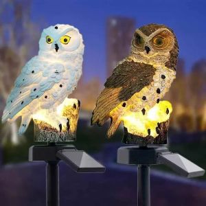 Skulpturer Trädgårdssolbelysning utomhus Owl Form Waterproof LED Lawn Lamp Stake Patio Yard Lawns Walkway Animal Pixie Decoration Landscape