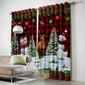 Curtains Cartoon Happy New Year Christmas Red Snowman Window Curtains For Kids Bedroom Living Room Bathroom Kicthen Door Hall Home Decor