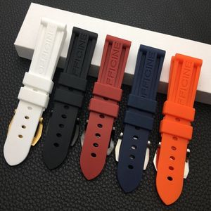 22mm 24mm 26mm Black Blue Red Orange white watch band Silicone Rubber Watchband replacement For Panerai Strap tools steel buckle 2243e