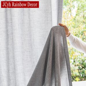 Curtains Grey Modern Living Room Sheer Curtains for KItchen Solid Blinds Curtain for Windows Tulle Cortinas Rideaux Veiling Bedroom Decor