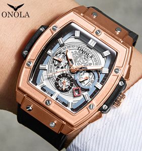 Onola 브랜드 럭셔리 클래식 쿼츠 시계 Lumious Tonneau Square Big Wristwatch 비즈니스 캐주얼 DISIGNER MAN