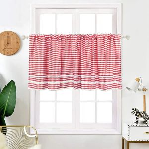キッチンのためのカーテンカーテン赤い白い白い白い白い格子縞の窓バランス