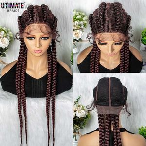 Synthetic Wigs 32 inches Large Braid Lace Wig for Black Women Braided Wig Lace Glueless Box Braids Wig Women Synthetic Braided ldd240313