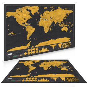 Transporte direto Mapa do mundo personalizado Raspe mapas de viagem pôster - Grandes mapas de revestimento de camada de folha de arranhão de luxo com bandeira nacional - Melhores presentes para viajantes