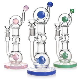 Phoenixstar 10 pollici Recycler Dab Rig Vaso di vetro Shisha con doppia sfera colorata Perc Oil Rigs Cera Bubbler Bong in vetro per acqua