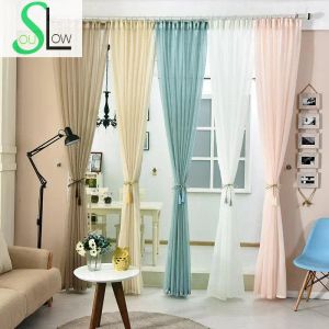 Tende Anima Lenta Bianco Sangue Beige Azzurro Colore Caffè Tende Solide Per Soggiorno Cortinas Tulle Camera Da Letto Cucina Velati Trasparenti