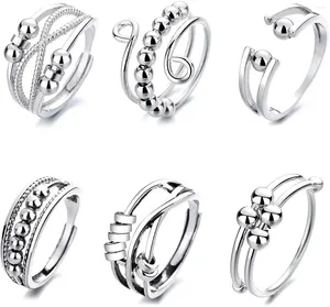 Cluster-Ringe, Angst-Entspannungsring für Frauen, Spinner, Zappeln, gedrehtes Metall, frei drehen, Perlen-Sorgen-Mädchen-Geschenke, Anillos de Ansiedad