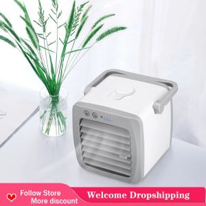 Fläktar USB Mini Refrigeration Air Conditioner Hem Desktop Small Air Cooler Portable Mobile Firidification Water Cooled Electric Fan