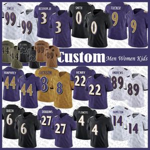 Custom Lamar Jackson Zay Flowers Football Jersey Justin Tucker Odell Beckham Jr Roquan Smith Mark Andrews Patrick Queen Kyle Hamilton Marlon Humphrey Derrick Henry