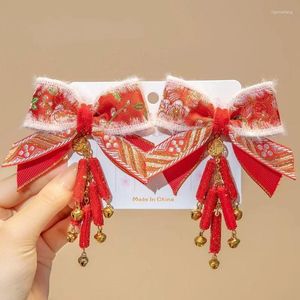 Hair Accessories Year's Girl Bow Tassel klip starożytny styl Hanfu Baby Red Cestive Chinese Chining Sair Spin