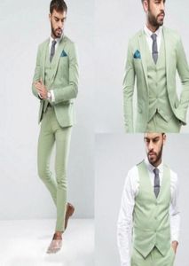 Latest Light Green Men Wedding Suits Custom Groom Tuxedo Man Party Suits Groomsman Tailcoat 3 Pieces JacketPantVest7511322