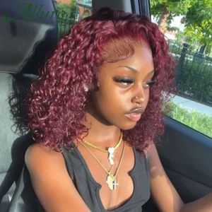 Short Burgundy Kinky Curly Human Hair Wigs Women Brazilian Bob Lace Front Wig 99j Natural Black Brown Wet and Wavy Wigs Allure