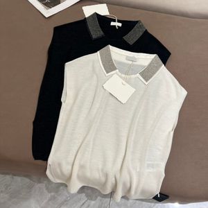 Suéter feminino marca de moda europeia ultra fino lã merino cordão corrente lapela pescoço sem mangas top de malha