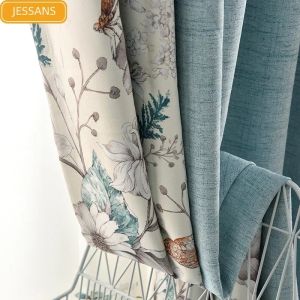 Curtains New Nordic Printed Cotton and Linen Stitching Blackout Curtains for Living Room and Bedroom Customized Finished Products