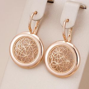 Brincos pendurados kinel luxo 585 ouro rosa boho para mulheres flor de metal brilhante alta qualidade joias finas diárias 2024