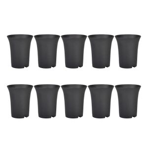 Plantadores 10pcs preto redondo vasos de flores de cintura alta vasos profundos são perfeitos para plantas internas e externas, sementes, legumes