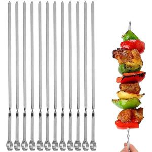 Gabeln, Kabob-Spieße, flach, Metall, Grillspieß, lang, Edelstahl, Schaschlikspieße, breit, wiederverwendbares Grillspieß-Set für Fleisch