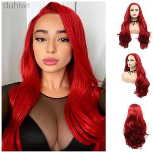 Syntetiska peruker Sylvia Långt hårröd färg WAVY SYNTETISK LACE FRONT PERIG FÖR KVINNA SIDA PART Värme Glueless Cosplay Wigs Makeup Wedding LDD240313